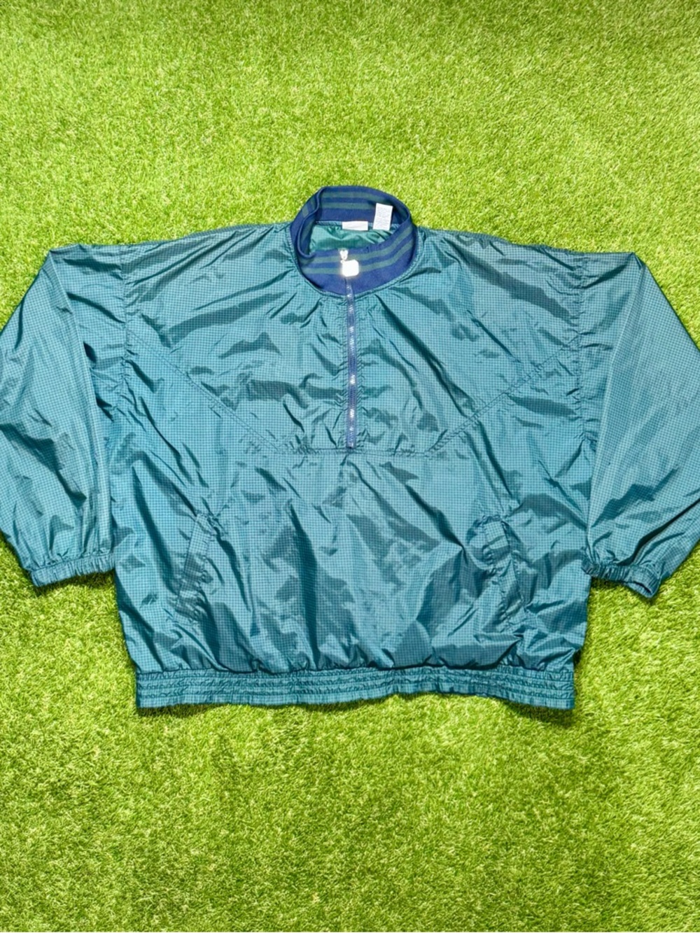Vintage 90’s JERZEES Half Zip Nylon Windbreaker Jacket Men’s XXL Green Navy Blue